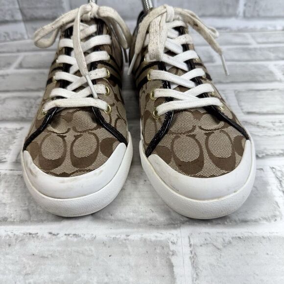 Coach Folly Signature C Canvas Women’s Size 8 Low Top Lace Up Brown Sneakers - Picture 4 of 12